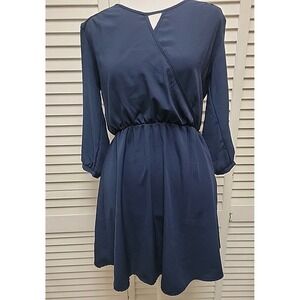 Women's Lush 3/4" Sleeve Navy Blue Flare Mini Dress Size XS 100% Polyester